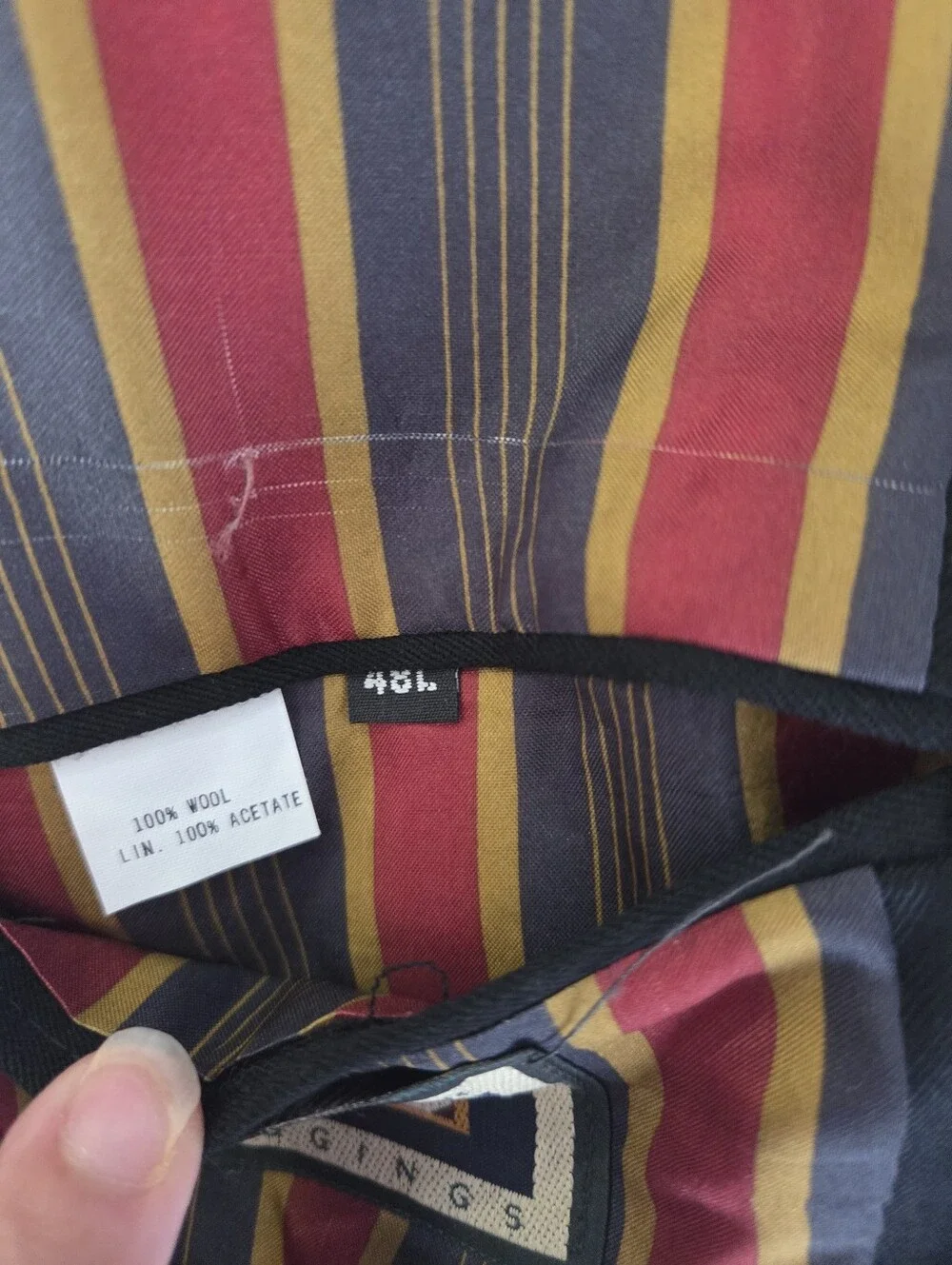 Hunting Horn J. Riggins Mens Black Wool Blazer Sport Coat 48L Striped Lining